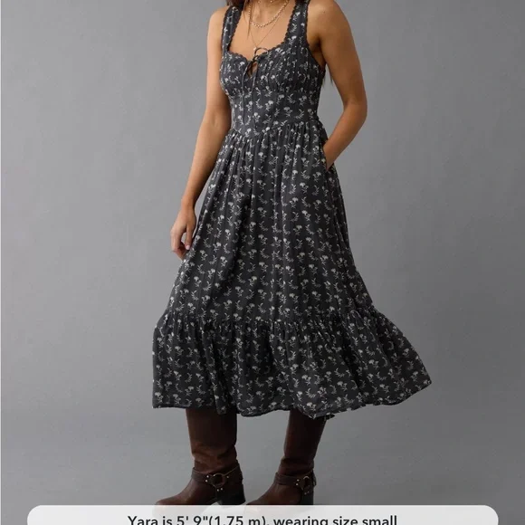 American Eagle Outfitters Corset Bodice Floral Midi Dress - Picture 3 of 5